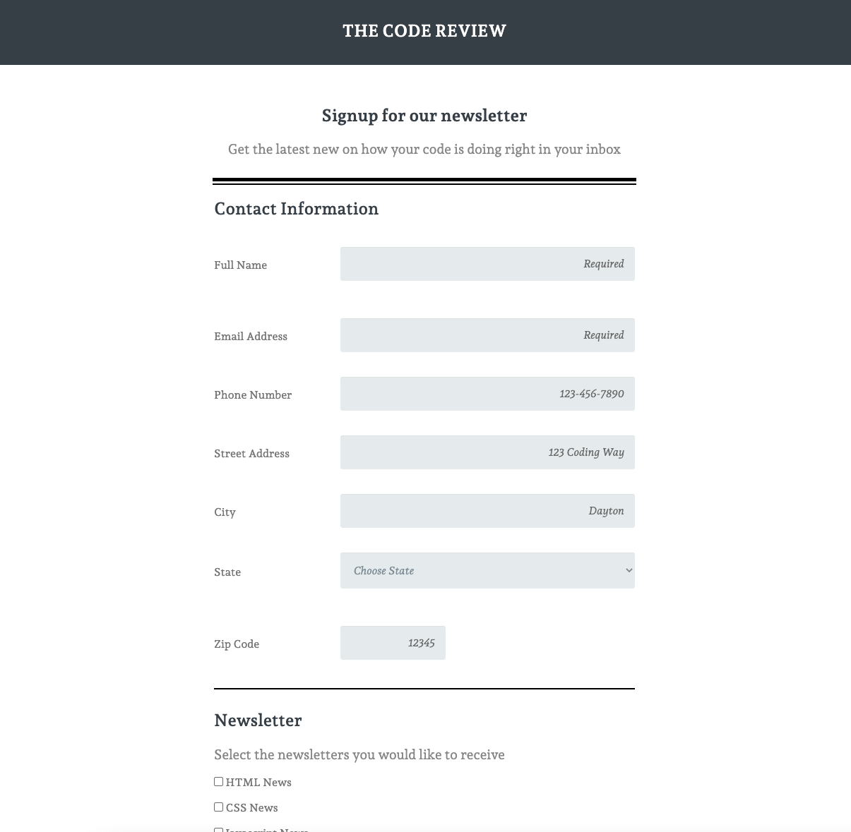 example of form template